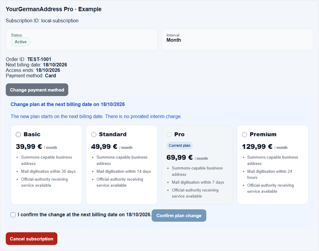 Example view: 7. Manage contract and details