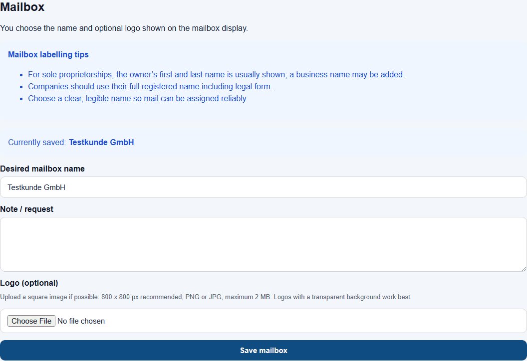Example view: 5. Choose the mailbox name