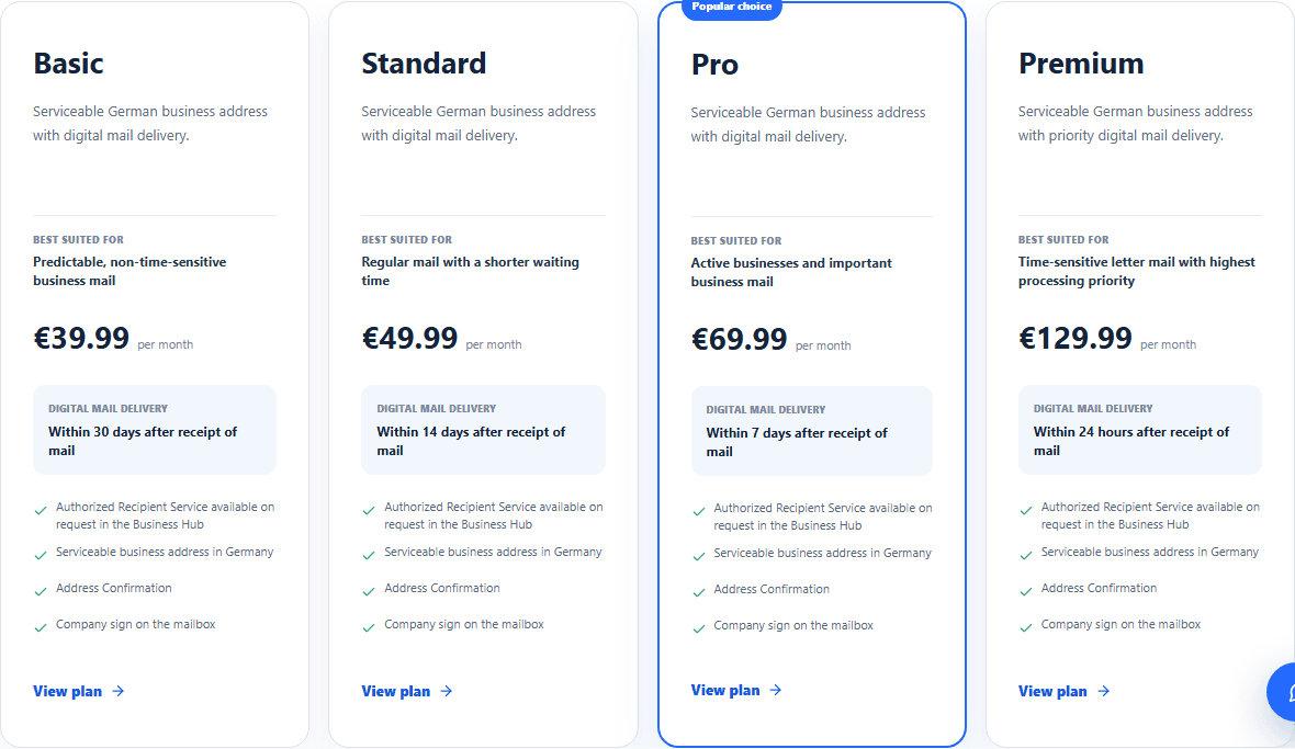 Example view: 1. Choose and book a plan