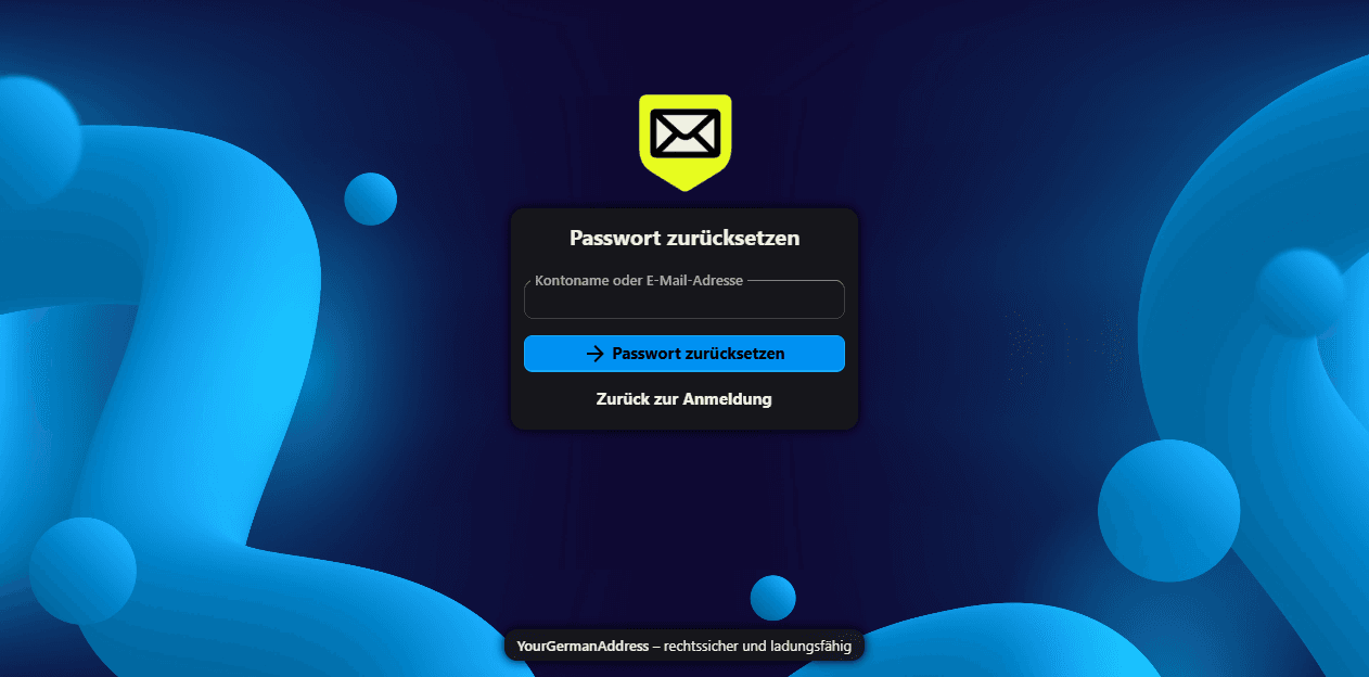 Nextcloud-Formular zum Zurücksetzen des Passworts